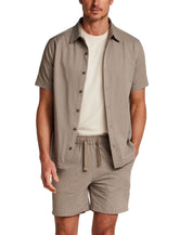 Mini Seersucker Shirt in Khaki paired with matching shorts, showcasing a refined summer look.