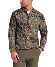Floral Print Twill Trucker in Olive featuring a muted floral pattern on structured cotton twill.