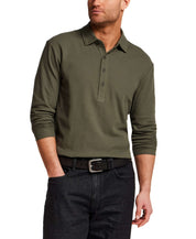 Long Sleeve Mini Waffle Polo in Olive, featuring a soft texture and versatile style for comfort and modern wear.