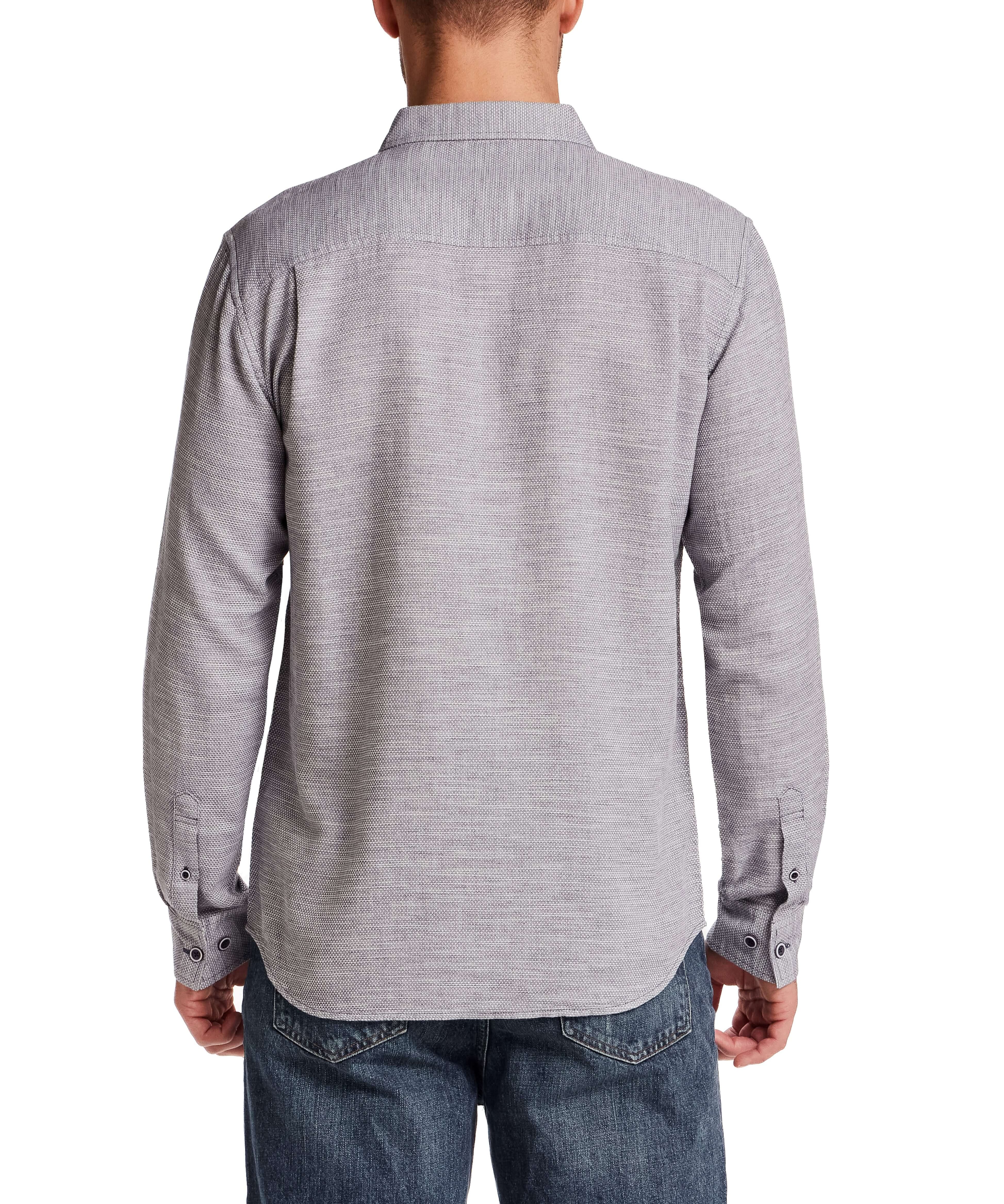 Pebble Dobby Button-Down Shirt in Maritime Blue, back view showing textured cotton slub fabric and button-down collar.