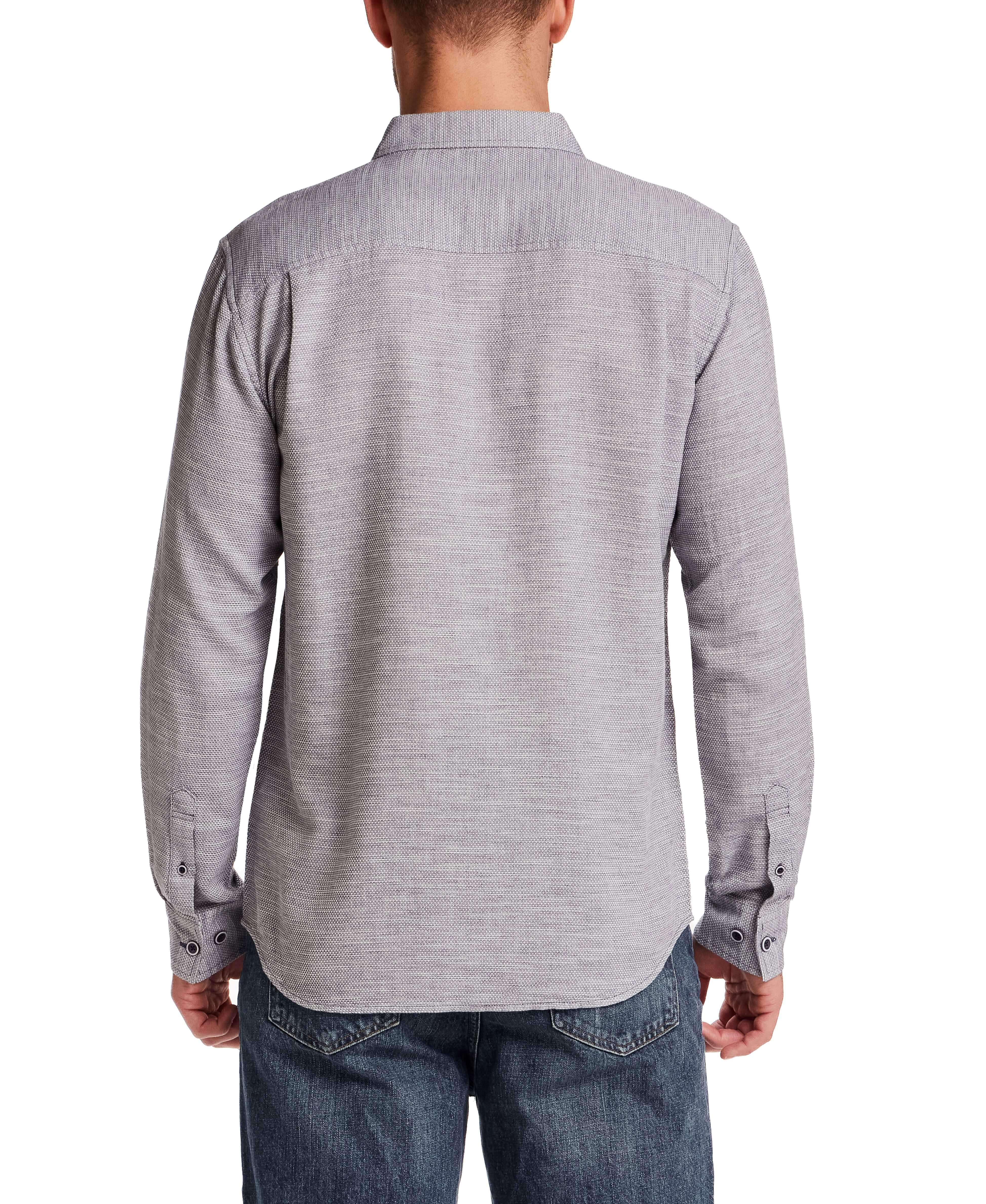 Pebble Dobby Button-Down Shirt in Maritime Blue, back view showing textured cotton slub fabric and button-down collar.