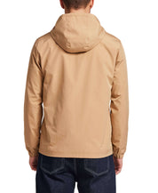 Poly Memory Safari Jacket with Hood in Kelp, lightweight hooded jacket, rear view, comfortable fit, versatile design.
