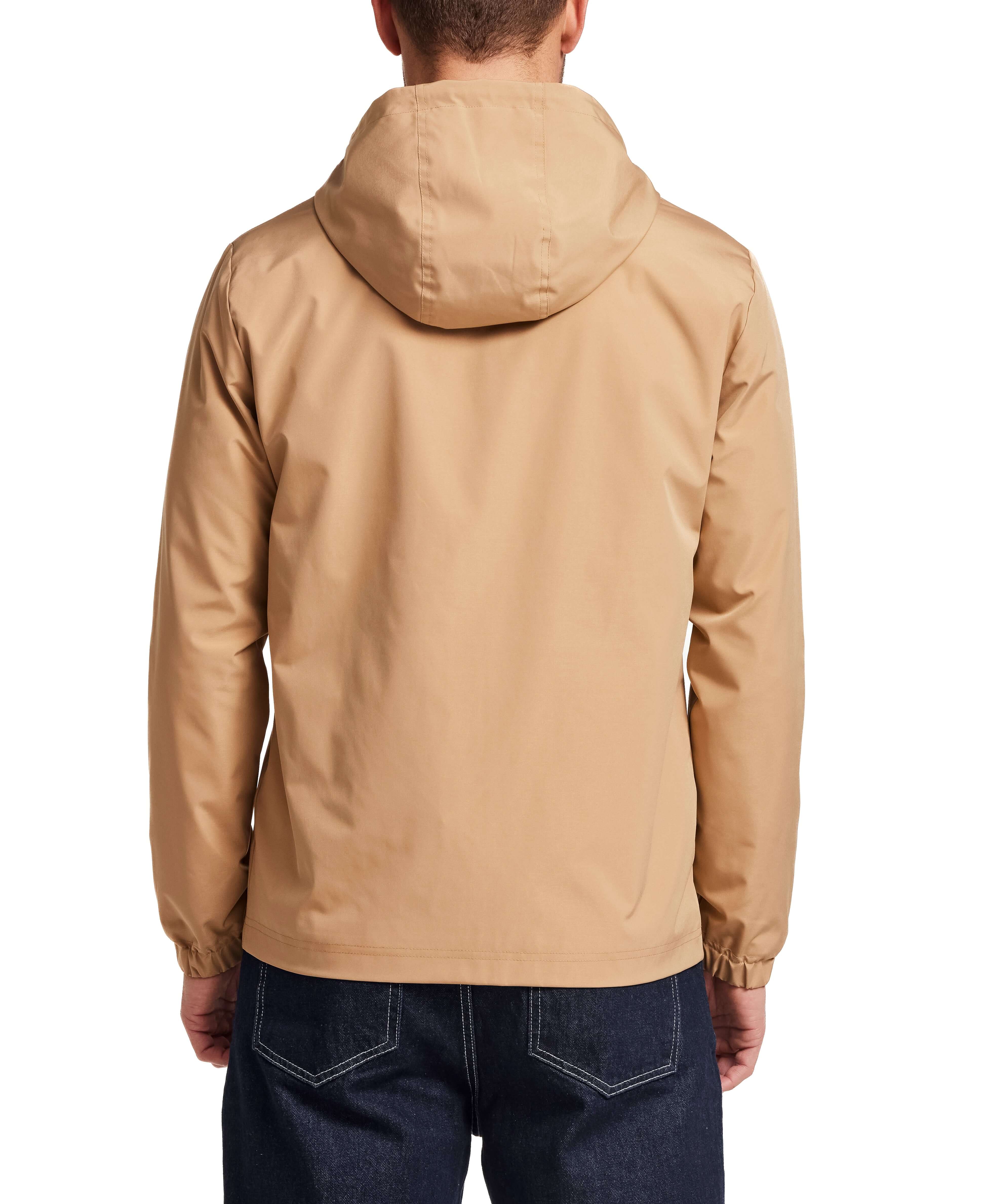 Poly Memory Safari Jacket with Hood in Kelp, lightweight hooded jacket, rear view, comfortable fit, versatile design.