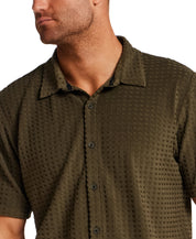 Textured Grid Knit Shirt in Olive