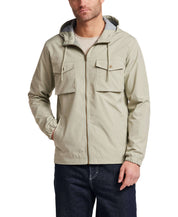 Poly Memory Safari Jacket with Hood in Sea Grass, lightweight jacket with hood and pockets, suitable for casual wear.