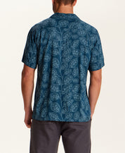 Short Sleeve Rayon Printed Camp Shirt in Nautical Blue