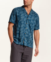 Short Sleeve Rayon Printed Camp Shirt in Nautical Blue