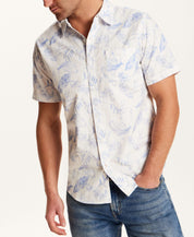 Short Sleeve Seersucker Stripe in English Manor - lightweight cotton shirt with allover print and button front.