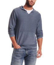 Stonewash Hooded Sweater in Insignia Blue, lightweight cotton with relaxed fit and kangaroo pocket, perfect for layering.