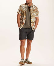 Linen Blend Print Shirt in Wheat