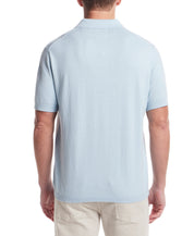 Cotton Cashmere Johnny Collar Sweater Polo in Aqua
