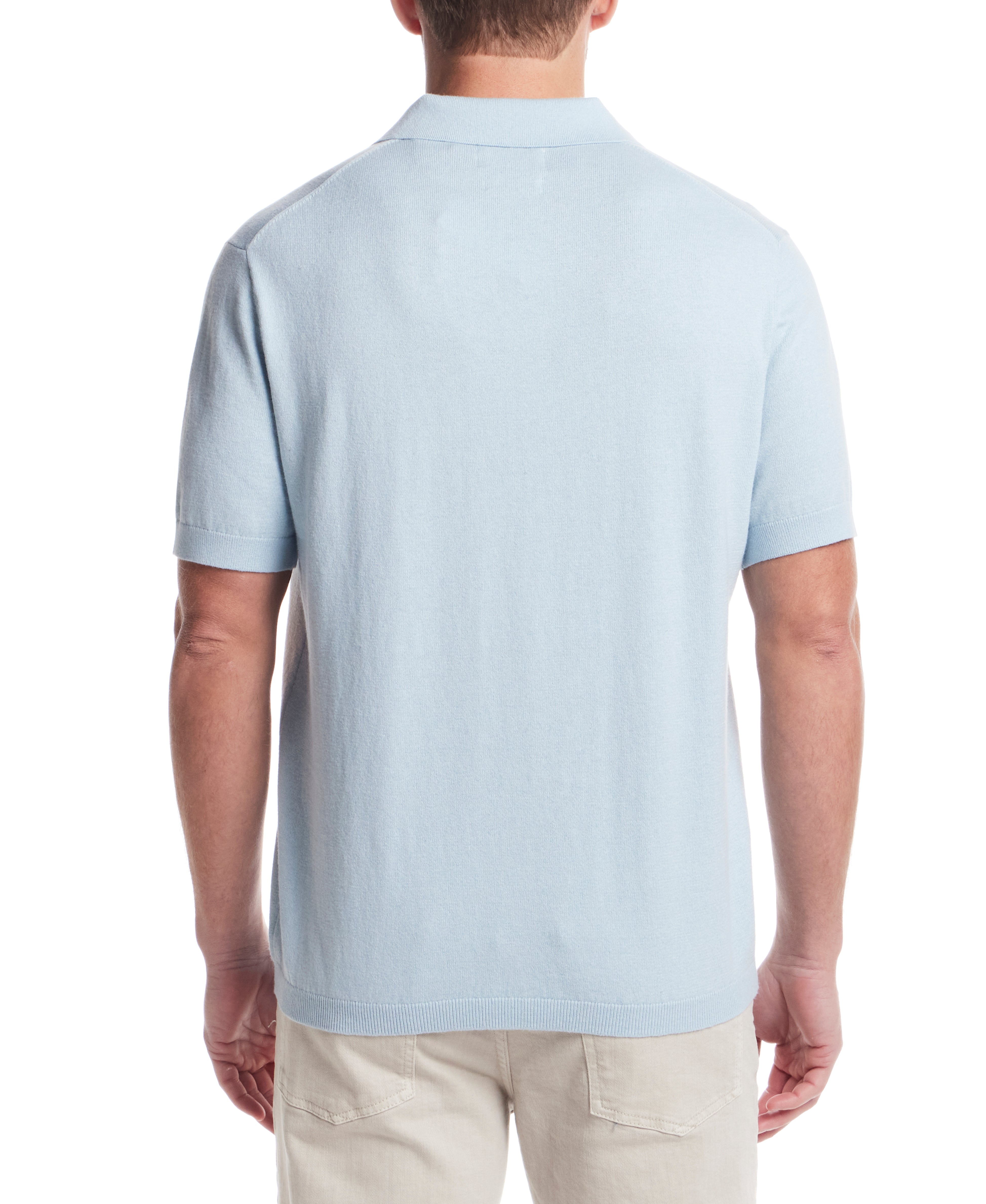 Cotton Cashmere Johnny Collar Sweater Polo in Aqua