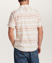 Back view of the Short Sleeve Country Twill in Ginger Spice, showcasing striped design and cuffed sleeves.
