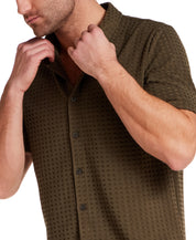Textured Grid Knit Shirt in Olive