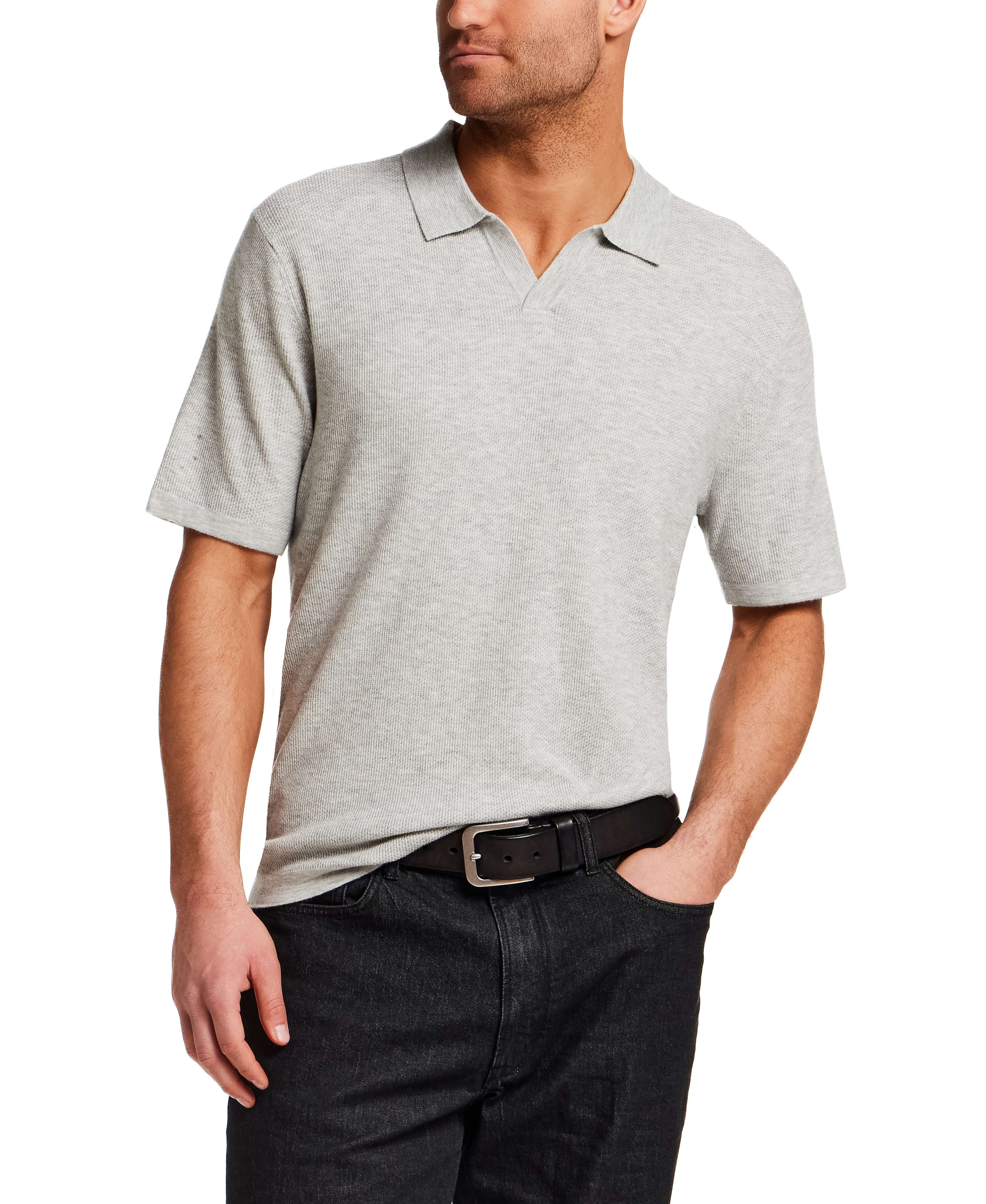 The Merino Blend Johnny Collar Sweater in Silver Heather
