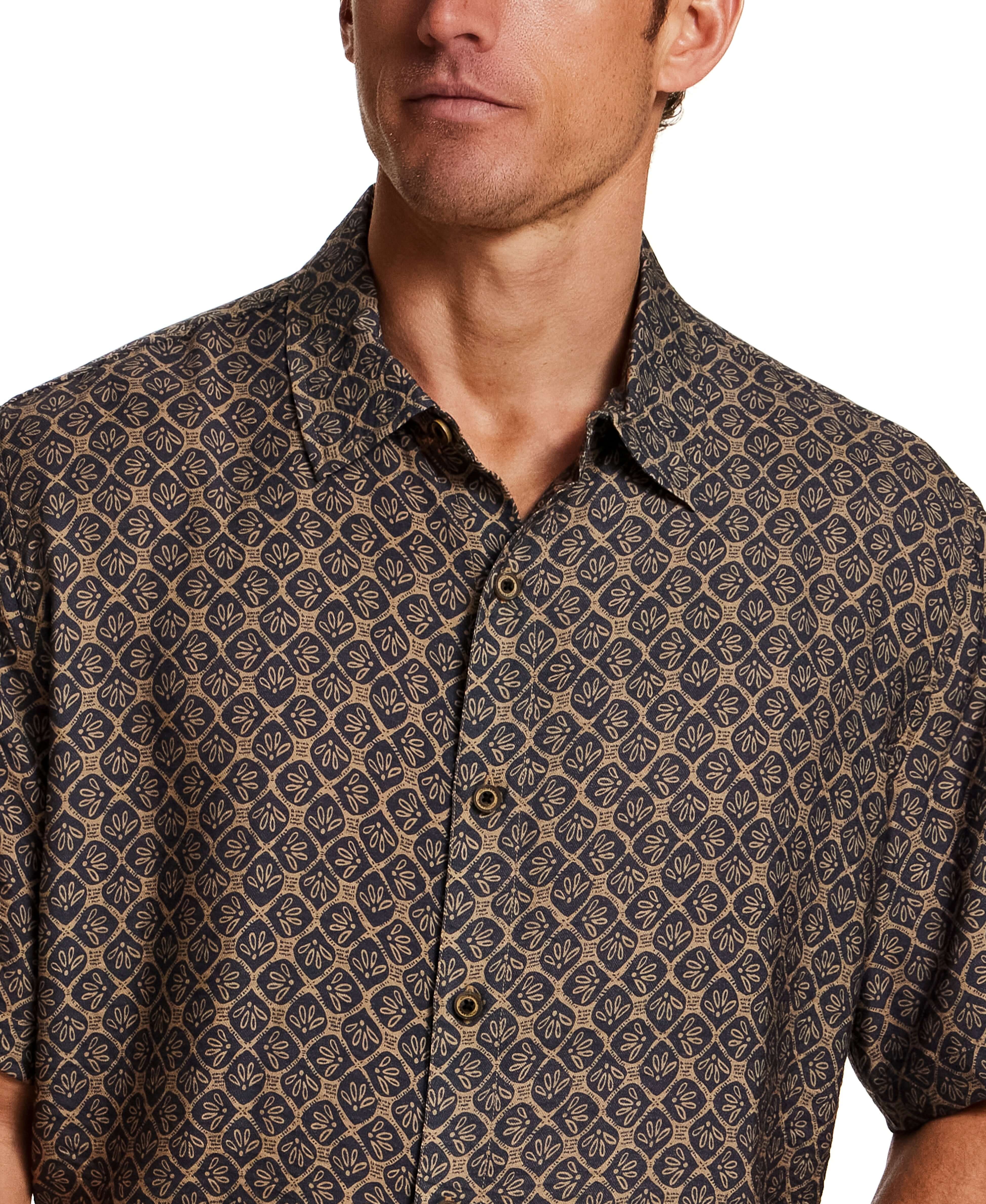 Petal Print Short-Sleeve Shirt featuring a subtle all-over petal print and button front, perfect for casual wear.