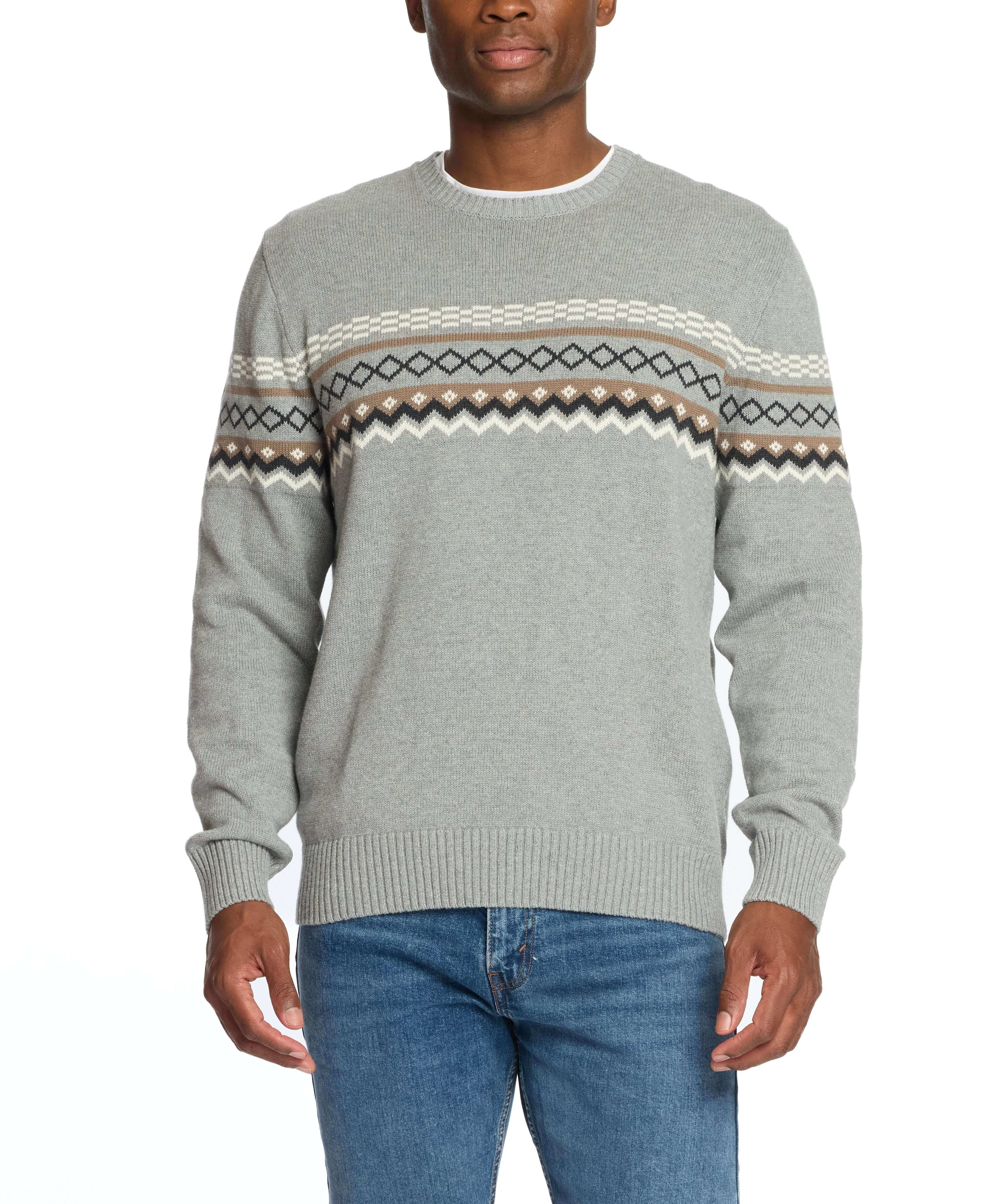 Nordic Crewneck Sweater in Pale Grey, featuring classic design and comfortable fit, worn by a man with jeans.
