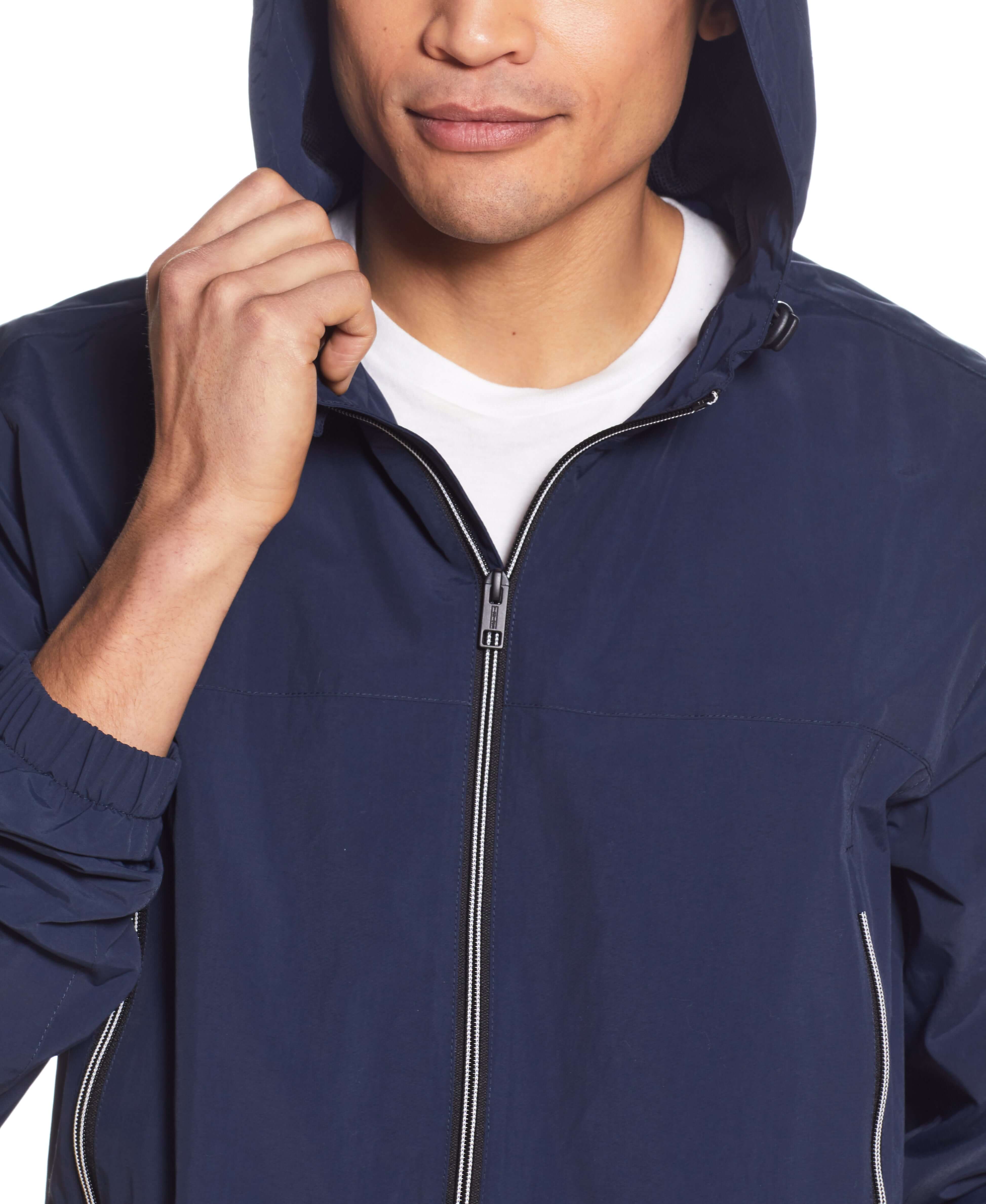 Nylon Zip Front Jacket in Navy - Water & Wind Resistant