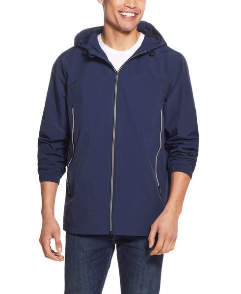 Nylon Zip Front Jacket in Navy - Water & Wind Resistant