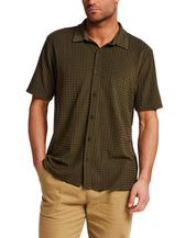 Textured Grid Knit Shirt in Olive
