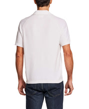 Back view of the Open Collar Polo Sweater in Bleached White, showcasing its relaxed fit and stylish design.