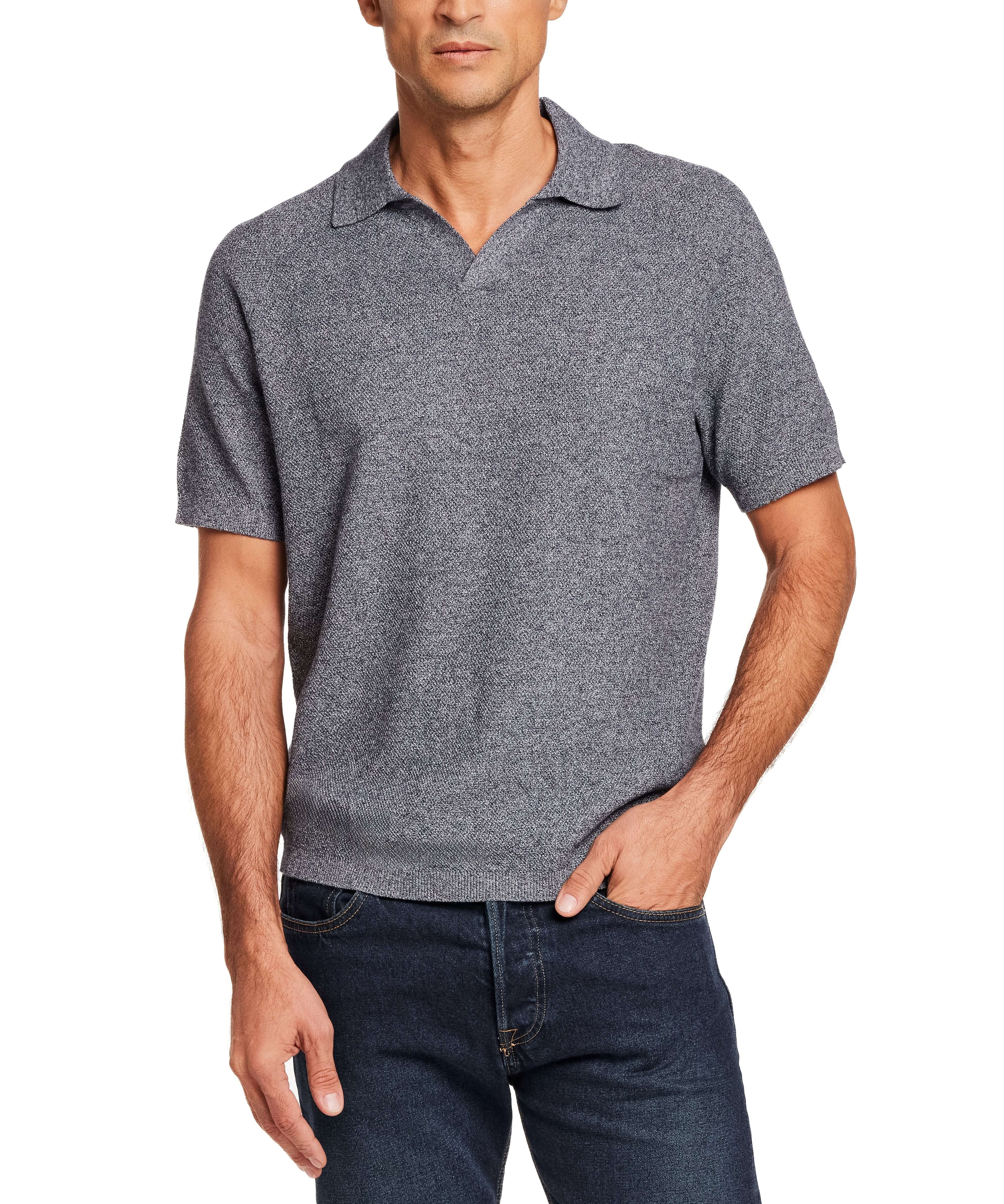 Open Collar Polo Sweater in Sailor Twist worn by a model, showcasing a stylish and comfortable design.