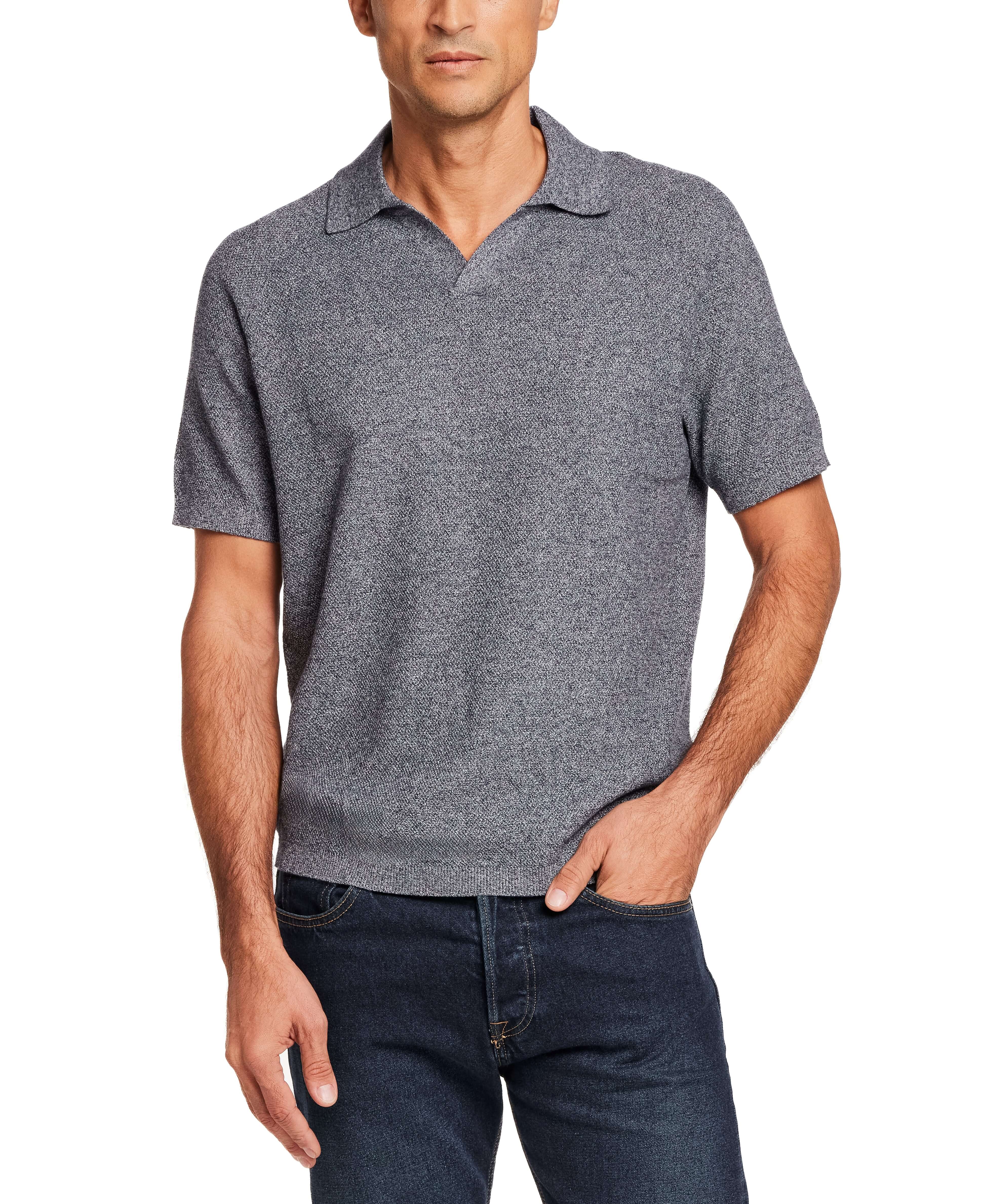 Open Collar Polo Sweater in Sailor Twist worn by a model, showcasing a stylish and comfortable design.