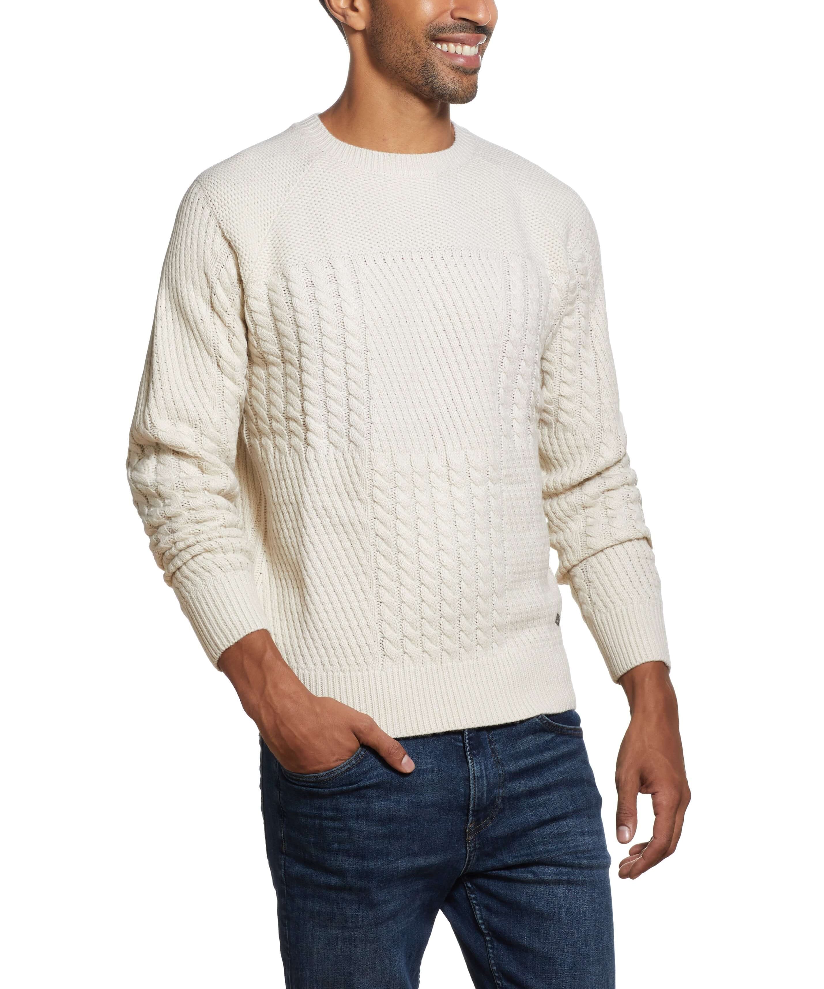 Patchwork Chunky Crew In Ecru | Sweaters | Weatherproof Vintage
