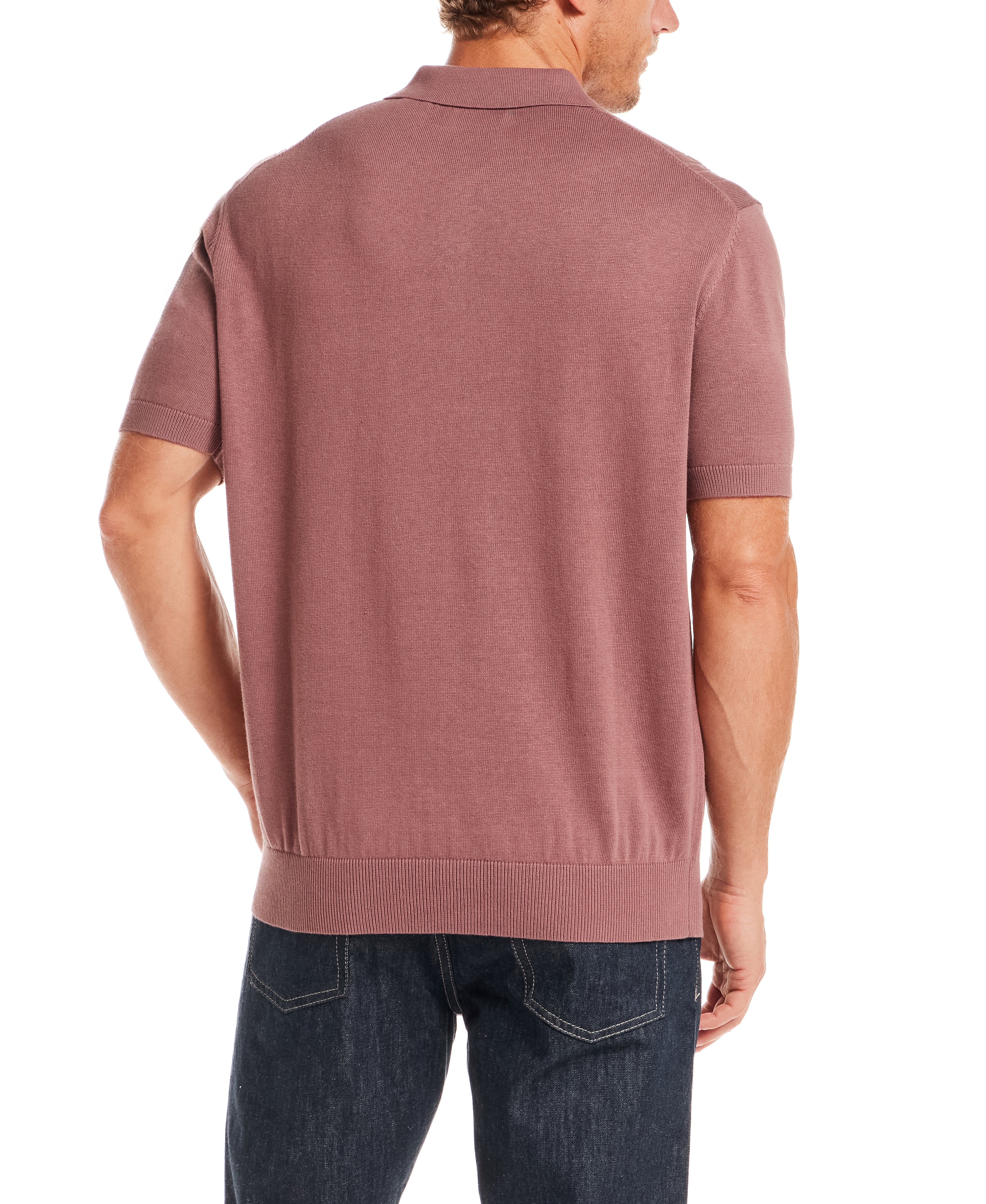 Pointelle Polo Sweater in Rose Brown