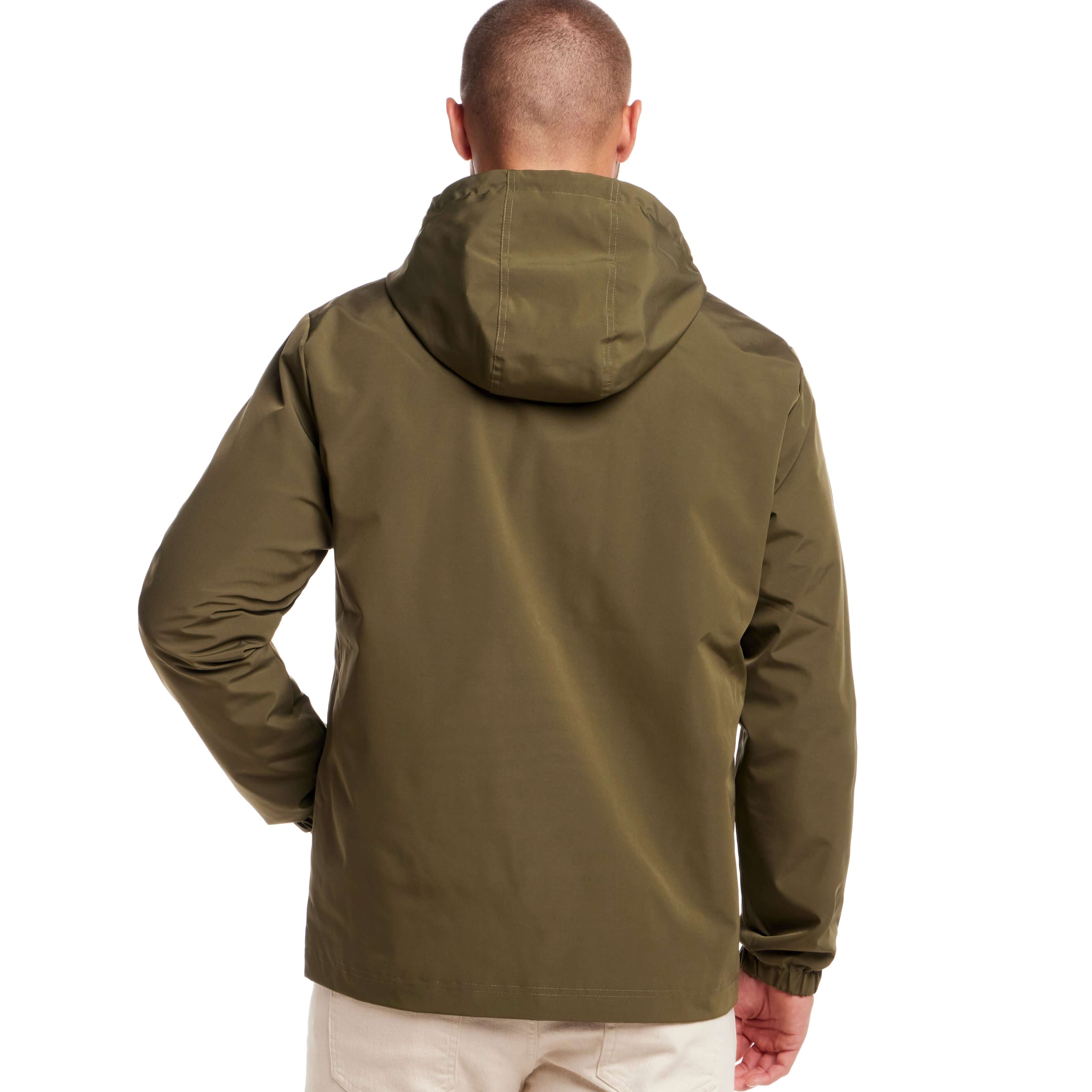 Poly Memory Safari Jacket with Hood in Winter Moss, showcasing back view, perfect for windproof and water-resistant wear.