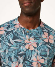 Printed Short Sleeve Henley In Dress Blue
