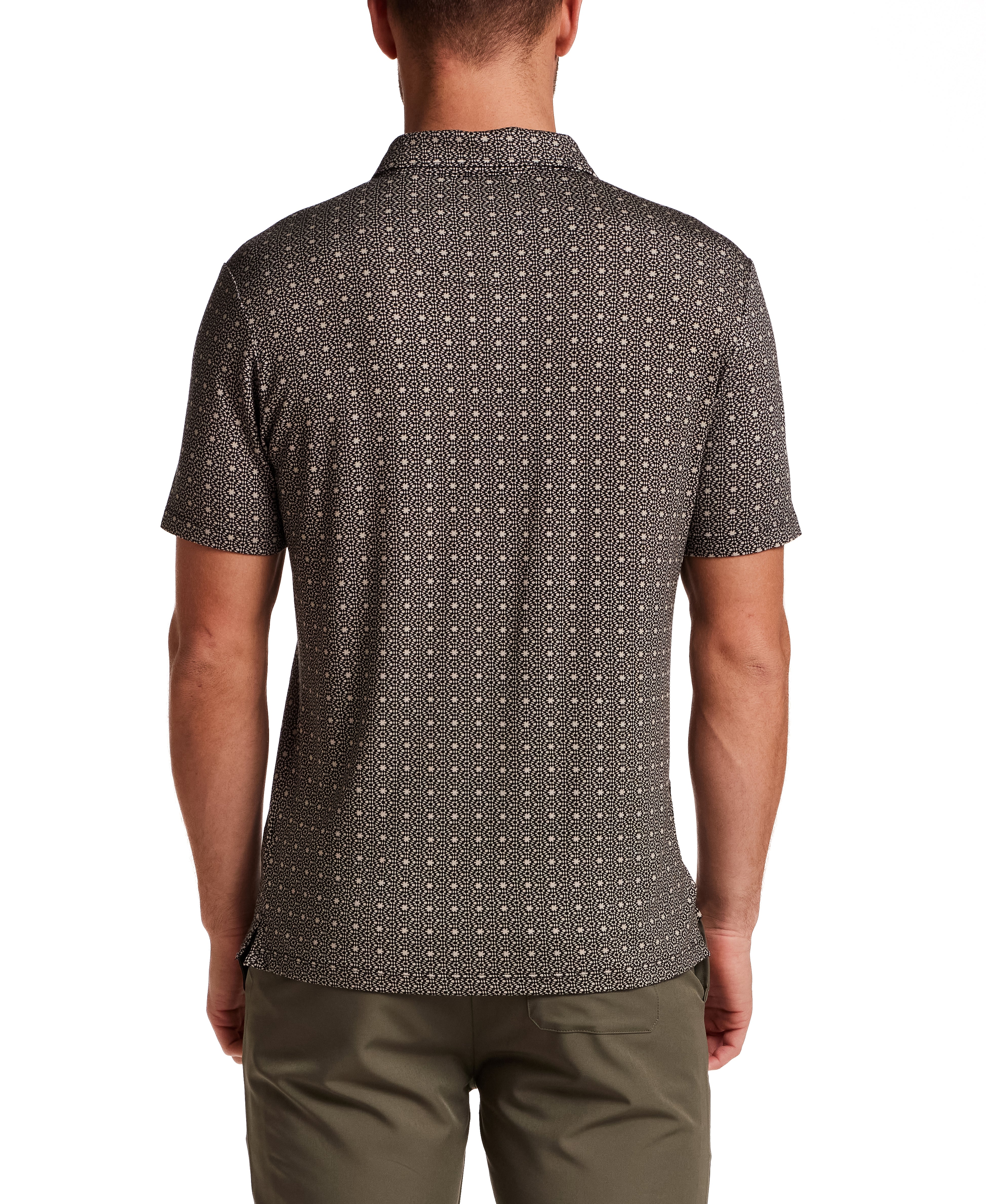 Printed Short Sleeve Polo in Black