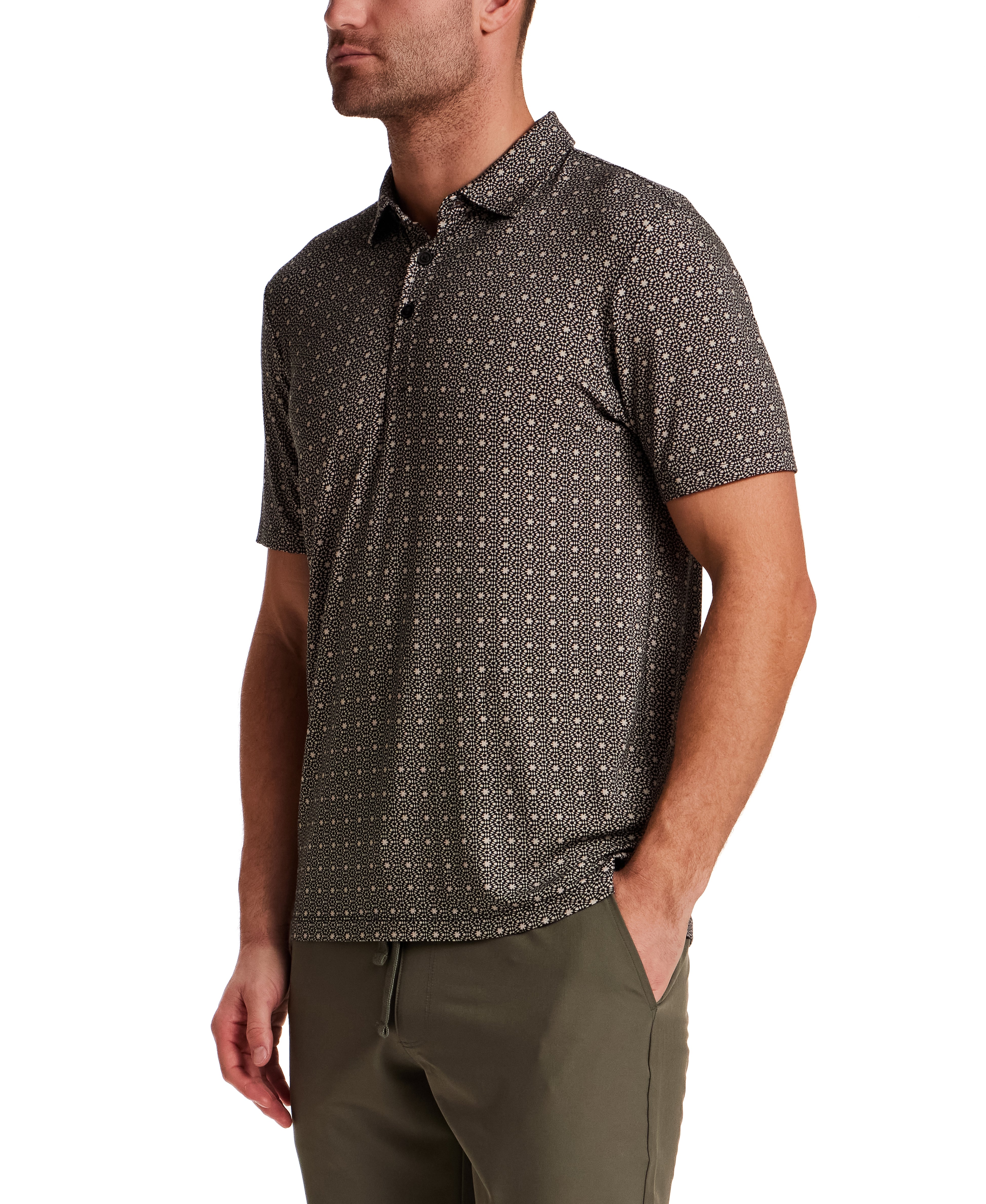 Printed Short Sleeve Polo in Black