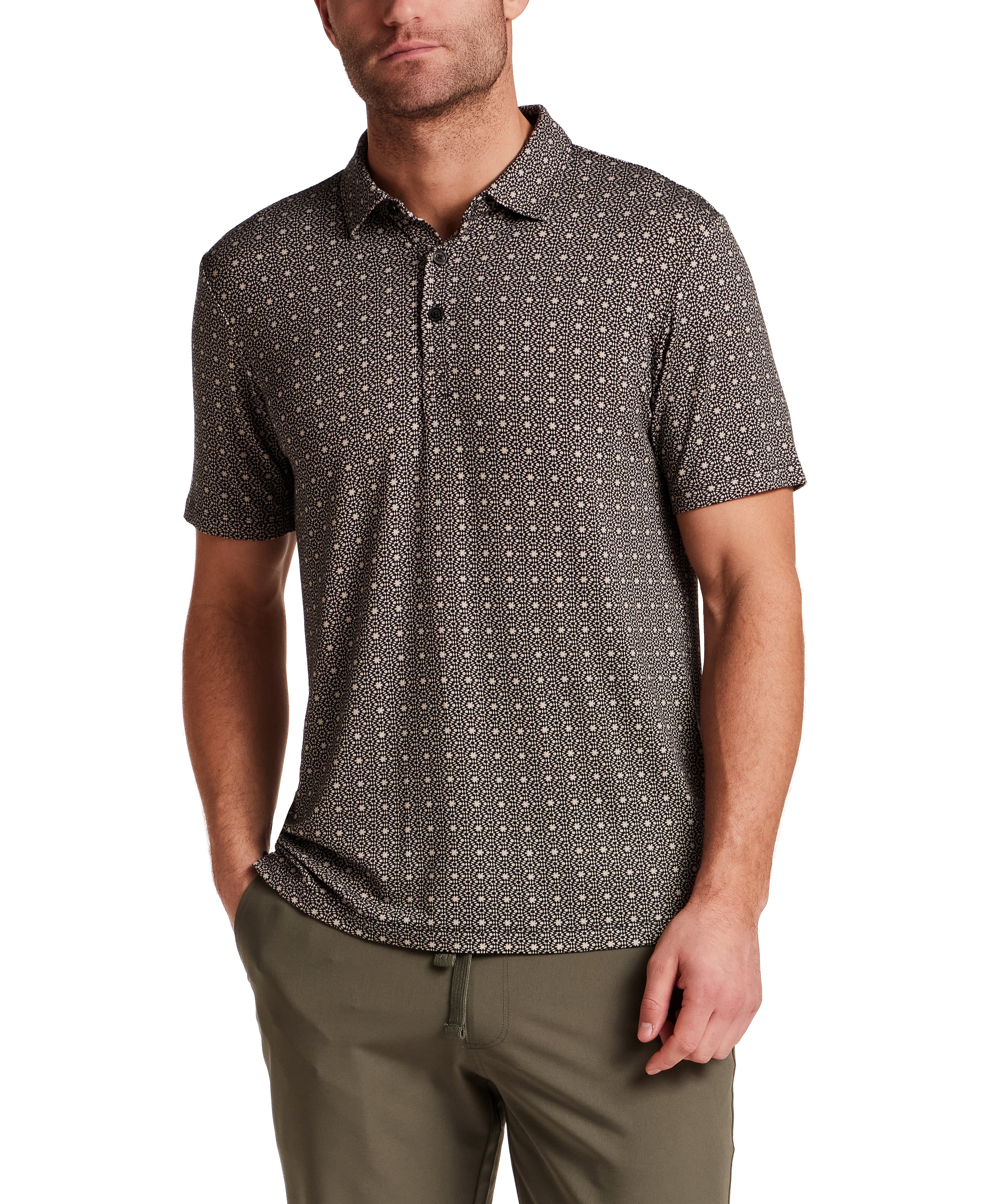 Printed Short Sleeve Polo in Black