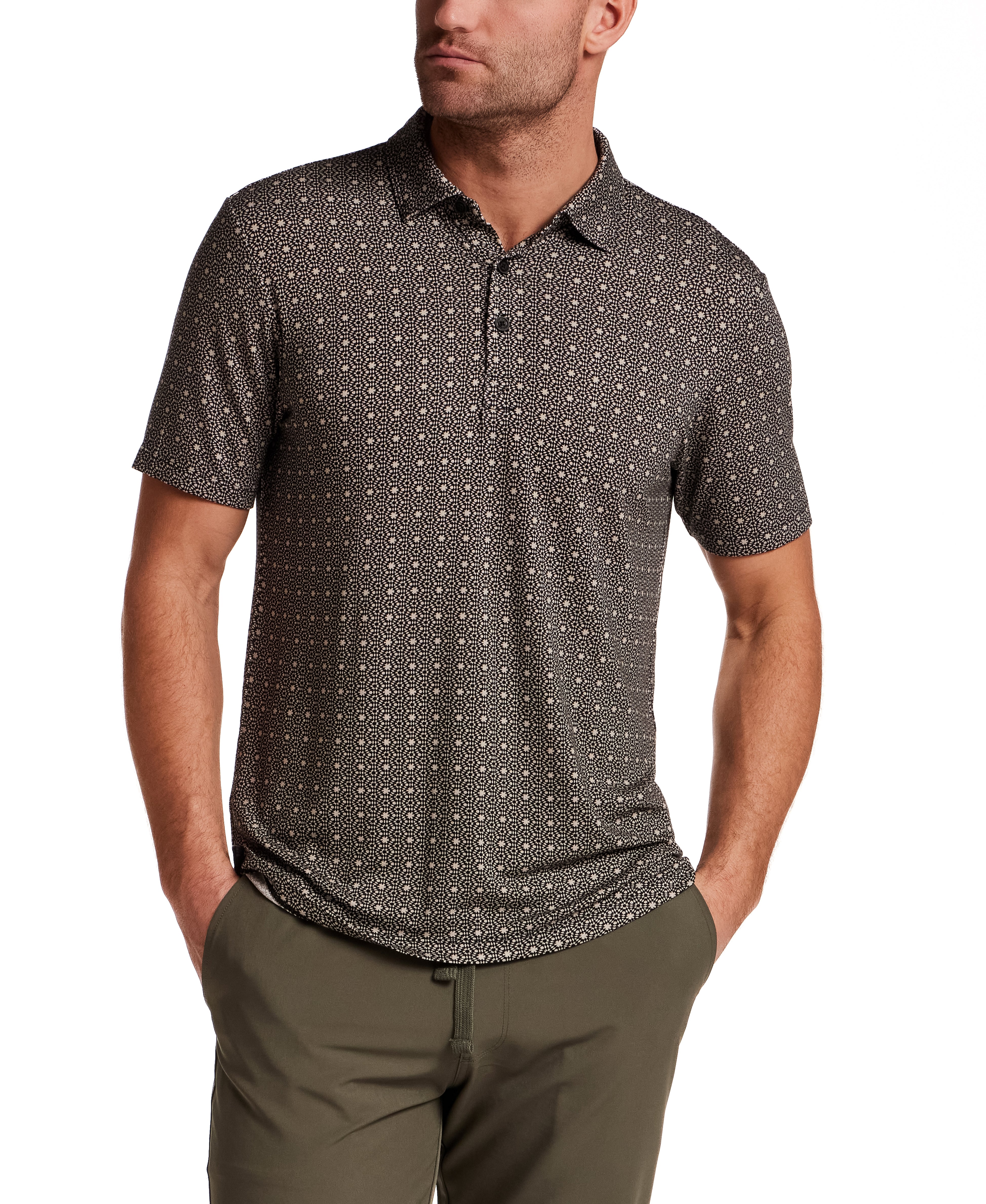 Printed Short Sleeve Polo in Black