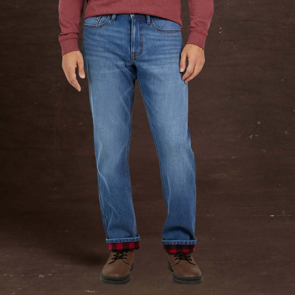 Fakanhui Heren Fleece Gevoerde Jeans Winter Thermische Flanel Gevoerde Jean Business Casual Jurk Werk Denim Jean, Klassiek Blauw, XS
