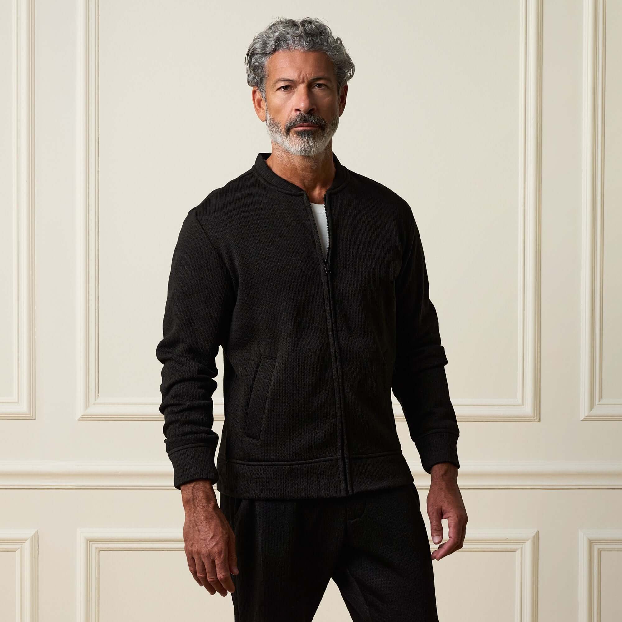Ribbed Bomber Jacket in Black