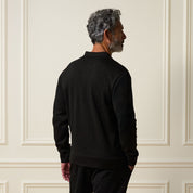 Ribbed Bomber Jacket in Black shown from the back, featuring a relaxed fit and ribbed texture.