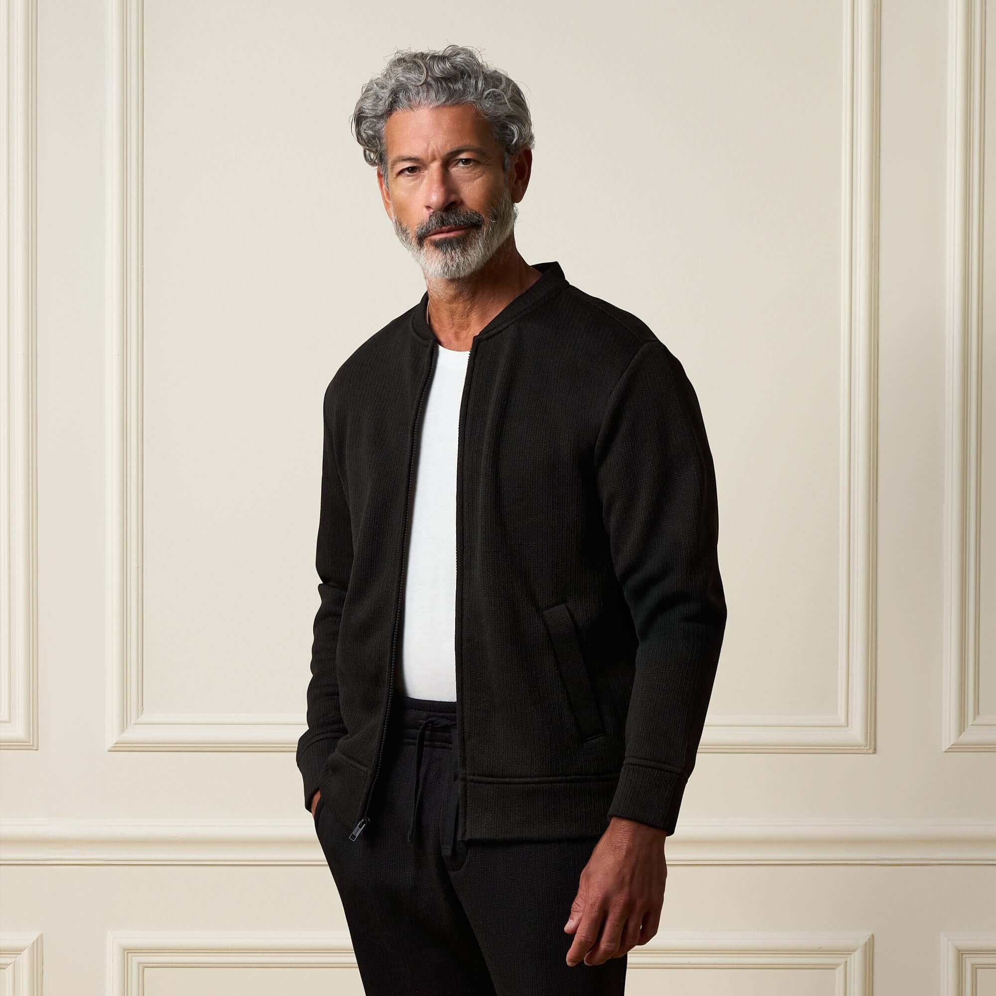 Vintage & Black Men's Zip-Front Ribbed Bomber Jacket - Black Vintage & Black Men's Zip-Front Ribbed Bomber Jacket - Black