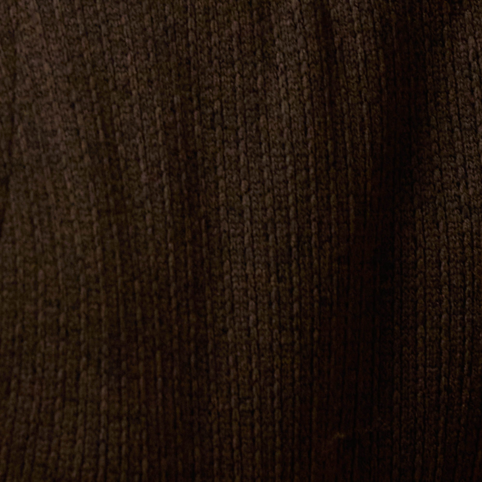Close-up of soft ribbed fabric in brown for the Ribbed Drawstring Pant in Brown.