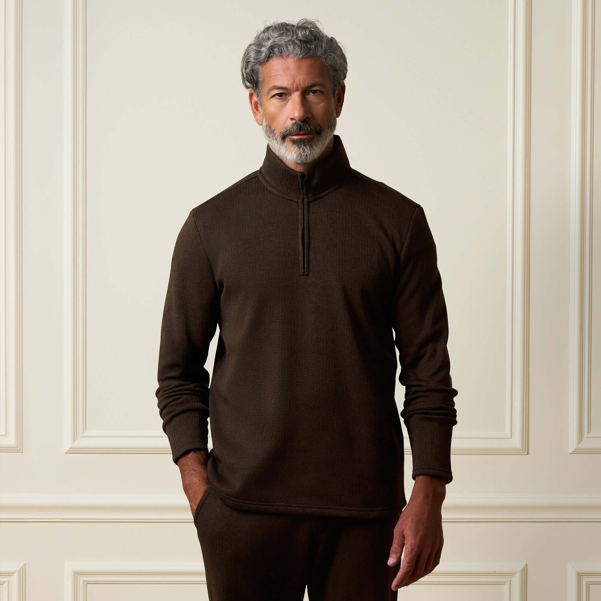 Ribbed Quarter Zip Brown