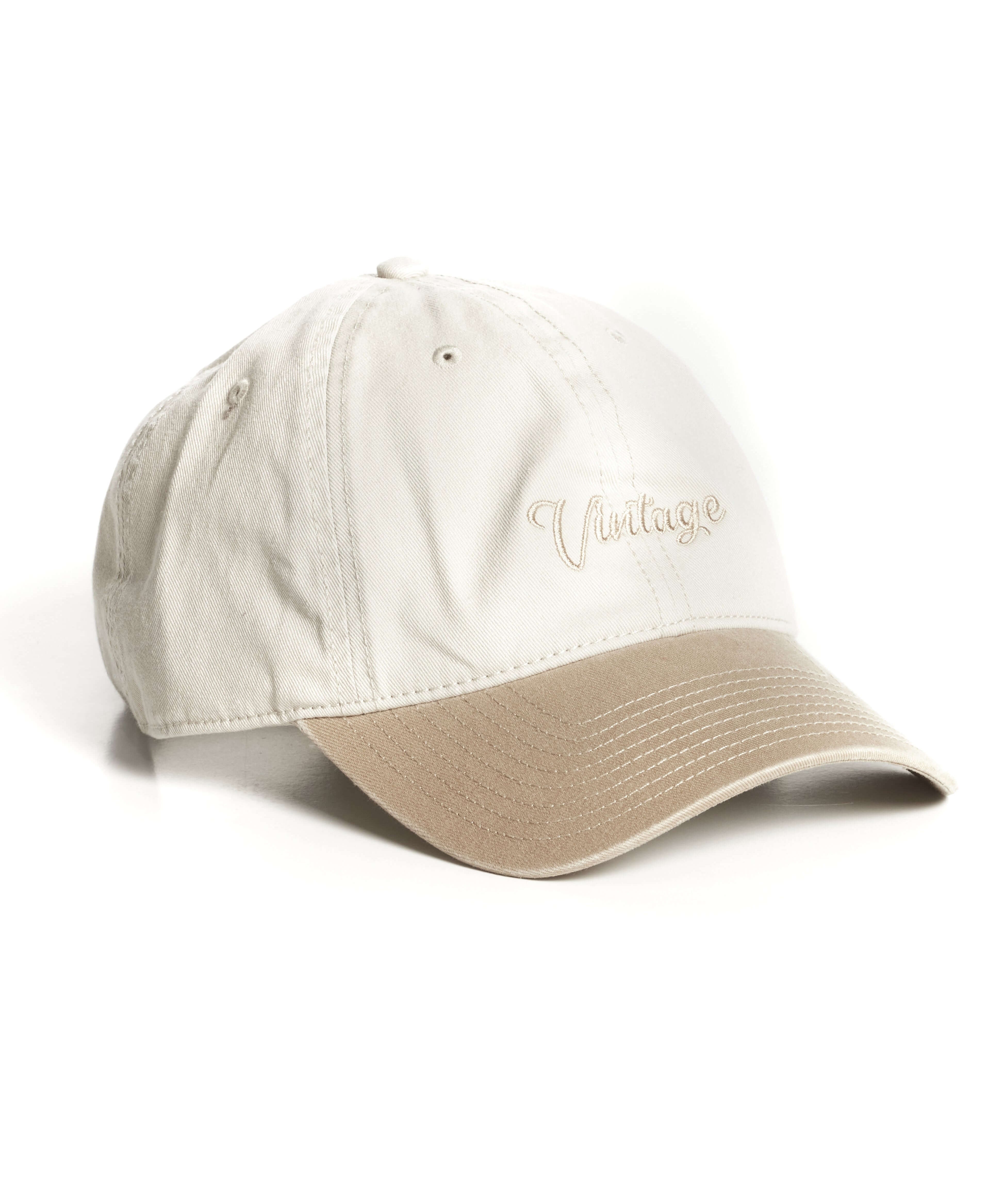 Script Vintage Hat in Khaki, adjustable and one size fits all, perfect for a casual stylish look.