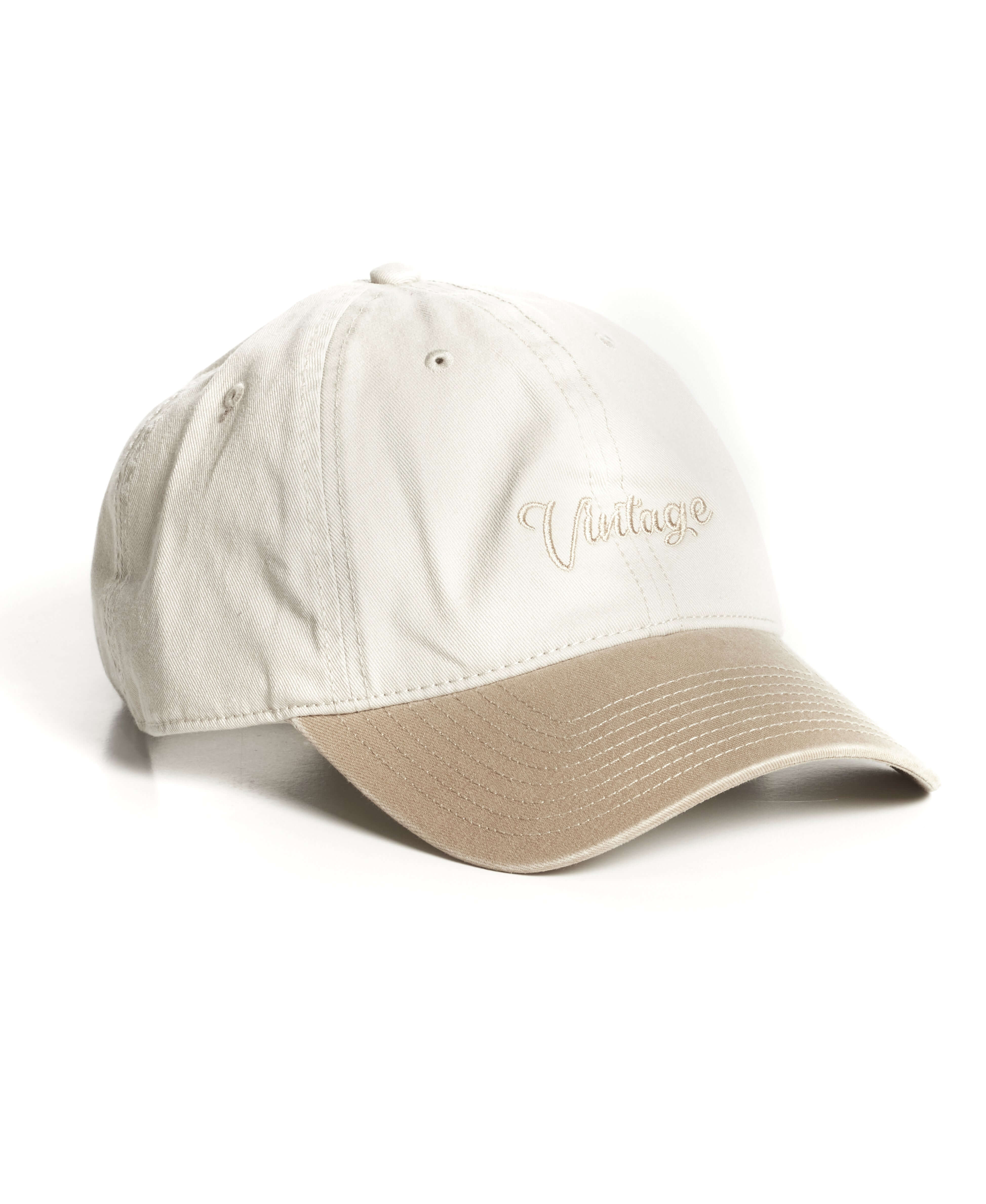 Script Vintage Hat in Khaki, adjustable and one size fits all, perfect for a casual stylish look.