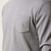Scuba Crew Neck in Grey featuring a chest patch pocket and smooth scuba knit fabric.