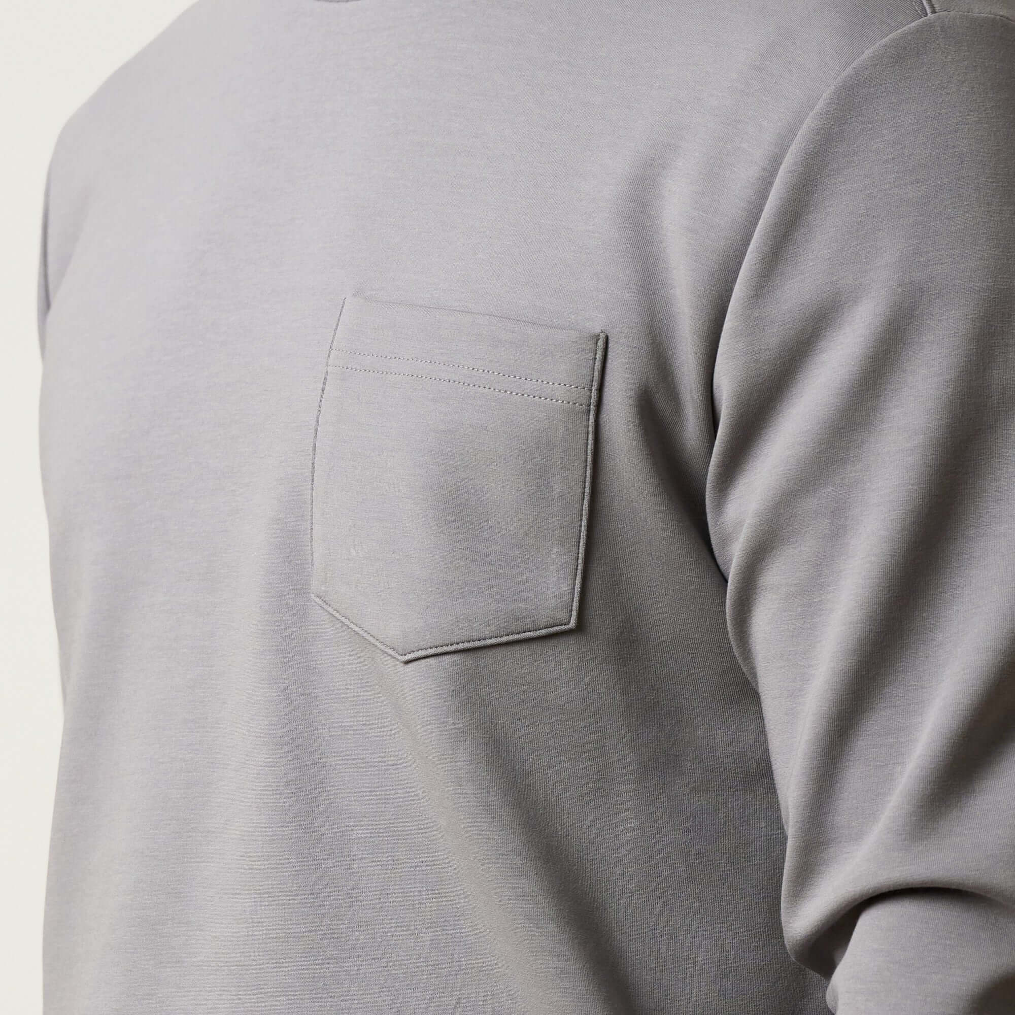 Scuba Crew Neck in Grey featuring a chest patch pocket and smooth scuba knit fabric.