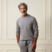 Scuba Crew Neck in Grey worn by a model, showcasing a relaxed fit and structured style.