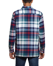 Sherpa Lined Flannel Shirt Jacket In Deep Cobalt