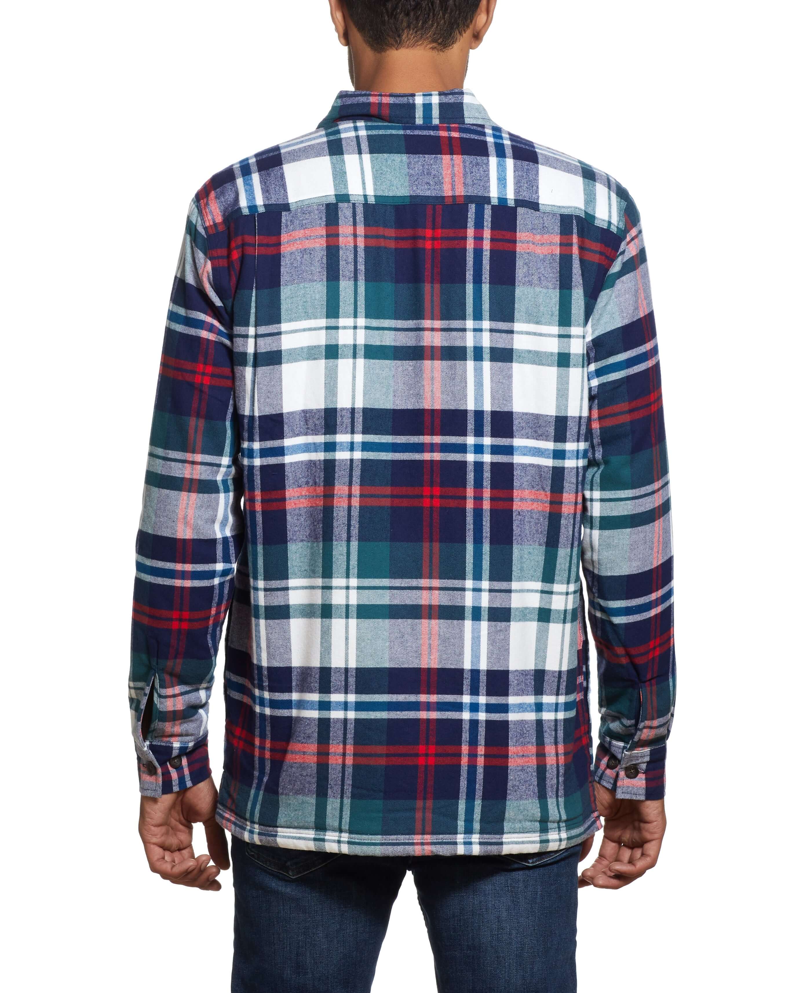 Sherpa Lined Flannel Shirt Jacket In Deep Cobalt