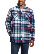 Sherpa Lined Flannel Shirt Jacket In Deep Cobalt