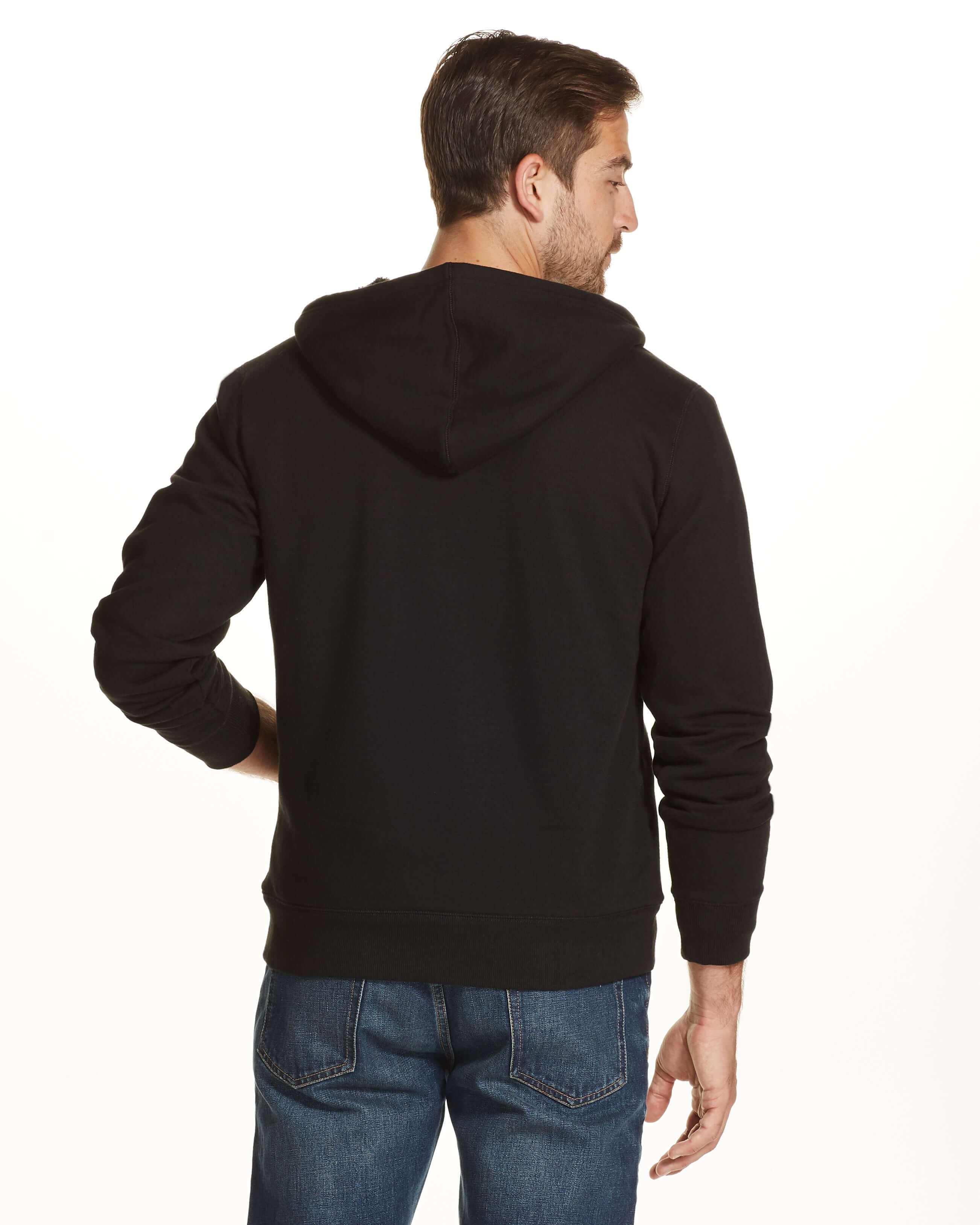 SHERPA LINED FLEECE HOODIE in BLACK